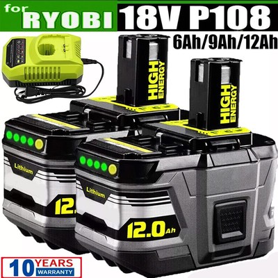 2x 18V 6Ah 9Ah 12Ah Akku für Ryobi P108 Lithium Akku RB18L50 Ladegerät Original