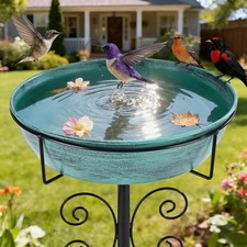 43" Tall Metal Bird Bath with 12" Removable Bowl - Vintage Outdoor Decor, 1.4 Ga