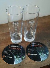 Bacardi tall drink glasses and coasters, mojito rum cocktail