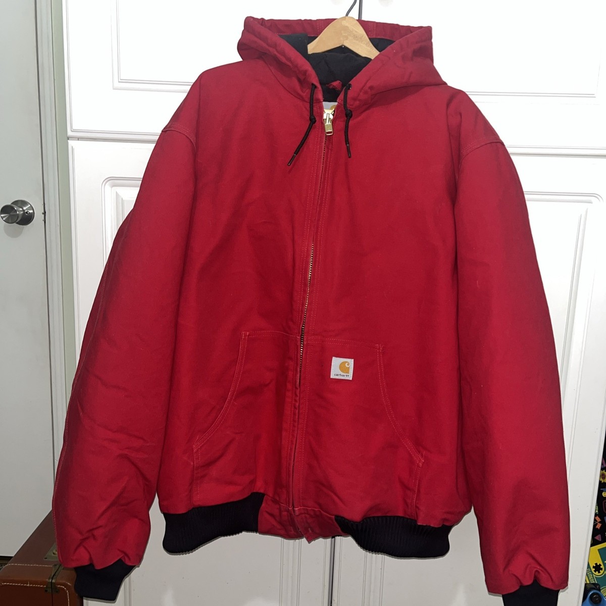 Carhartt J140 RED Quilt Lined Active Mens Hooded Work Jacket Union