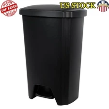 Matte Black Step Trash Can 13 Gal Notches 16.6"x13.2"x24.8" H Hands-Free Step On