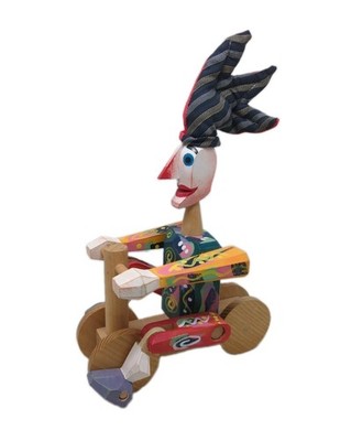Miroslav Trejtnar Traditional Czech Wooden Clown Man In Hat Pull Toy Handmade 