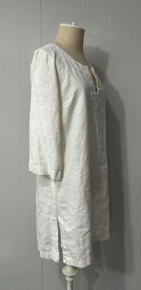H&M Talla 8 Lino Marfil Bohemio Bordado Túnica Top Playa Vestido Encubrimiento Foto 4 de 4