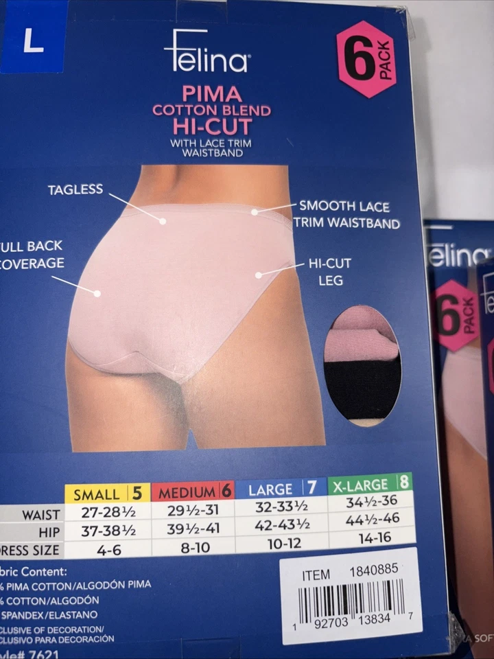 Felina Pima 棉混纺高领蕾丝装饰腰带 6 件装大号 — 第 3/3 张图片