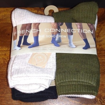 French Connection Organic Cotton SOHO CREW Socks NEW (5) Moisture Control Smooth