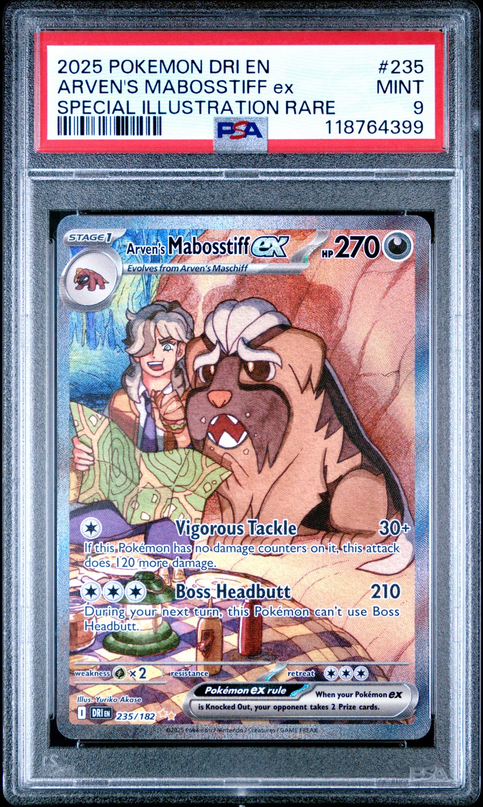 2025 POKEMON DRI EN-DESTINED RIVALS #235 ARVEN'S MABOSSTIFF EX PSA 9
