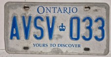 Vintage Ontario Yours To Discover "AVSV 033" License Plate