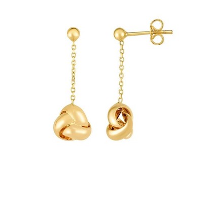 14K Gelbgold glänzende Liebe Knoten Schmetterling Ohrhänger 1''