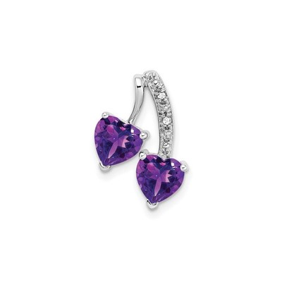 14k White Gold Double Heart Amethyst Pendant with Diamond Accents for Women