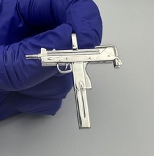Ciondolo Uzi in argento sterling 925 stampato in 3D 5,4 g 1,3" clip estesa | W231