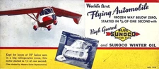 Vintage 1937 Sunoco Flying Automobile Advertising Card Blue Sunoco Motor Fuel
