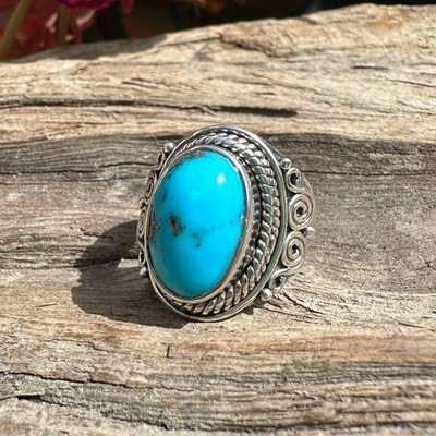 Top Grade Turquoise Gemstone Ring 925 Sterling Silver Ring Size-7 EBR471