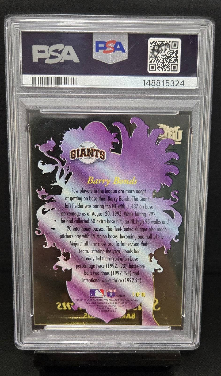 PSA 9 MINT 1996 ULTRA SEASON CROWNS BARRY BONDS #1 GIANTS 37936 B138 view 2