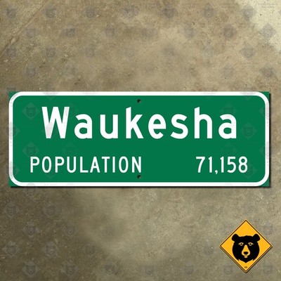 Waukesha Wisconsin city limits highway road sign 2017 marker boundary 41x15