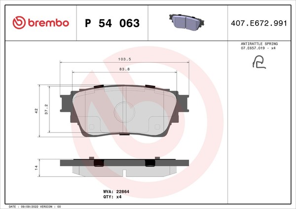 Bremsbelagsatz Scheibenbremse Prime Brembo P 54 063 FüR Mitsubishi Outlander 3 4-image