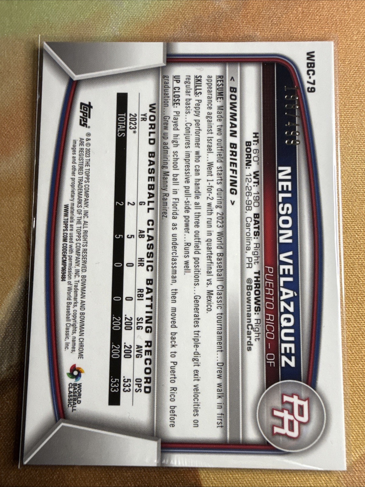 2023 Bowman Chrome - Wbc Flag Refractor Variations Nelson Velazquez #WBC-79... view 2