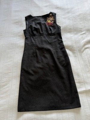 Moschino Cheap And Chic Vintage Grey Wool Empire Line Shift Dress Size 8 Floral