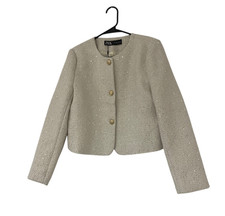 Zara Womens Blazer Jacket M White Tweed Textured Sequin Cropped 8741/234 NWT