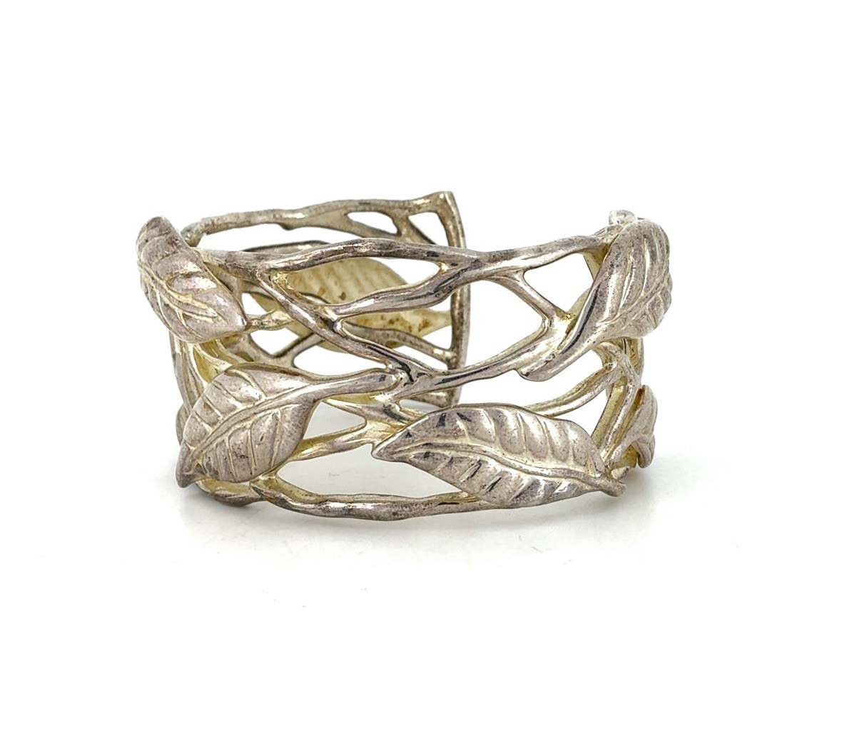 Thistle & Bee Solid Sterling Silver Leaf Design Cuff Bracelet View 4