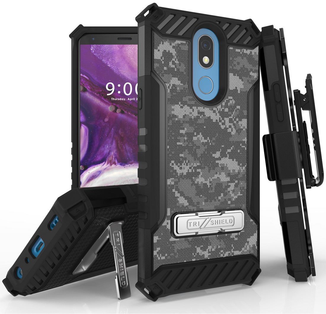 Rugged Case + Belt Clip Holster for LG Harmony 3, Solo, K40 - Digital Camo