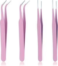 4 PCS Precision Tweezers Set, Straight  Curved Anti-Static Stainless Steel