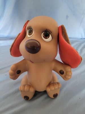 Vintage 1982 Ideal Rub A Dub Doggie Brown Puppy Bath Toy Swivel Head Red Collar