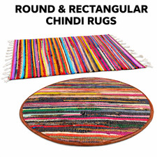 Handmade Chindi Rag Rug 100% Cotton Recycled Multi Coloured Woven Flat Floor Mat