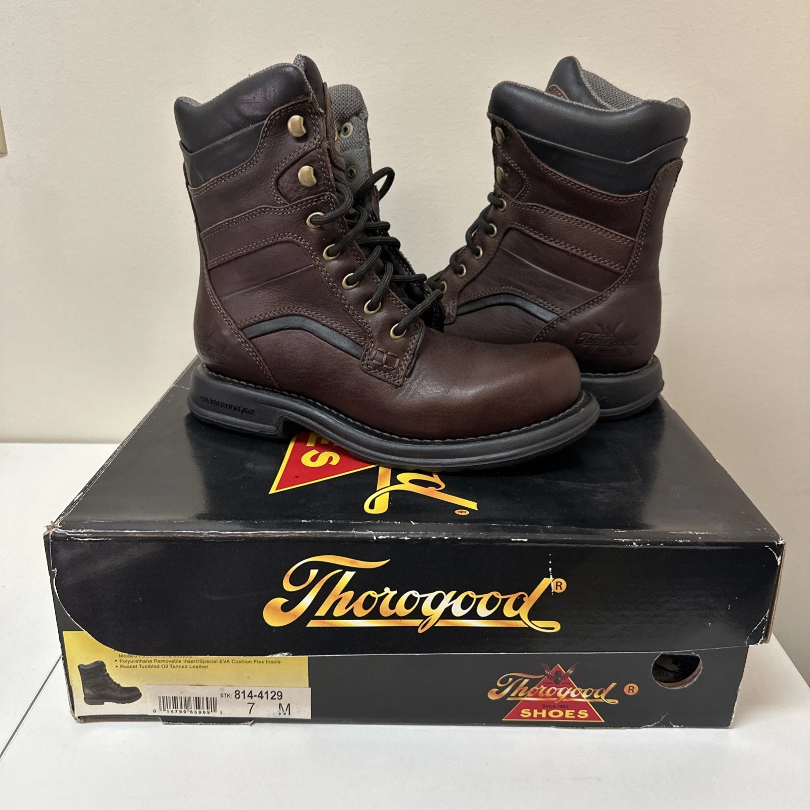 Thorogood 814-4129 Men's 8" Generation Flex Soft Toe Leather Boots Size 7M