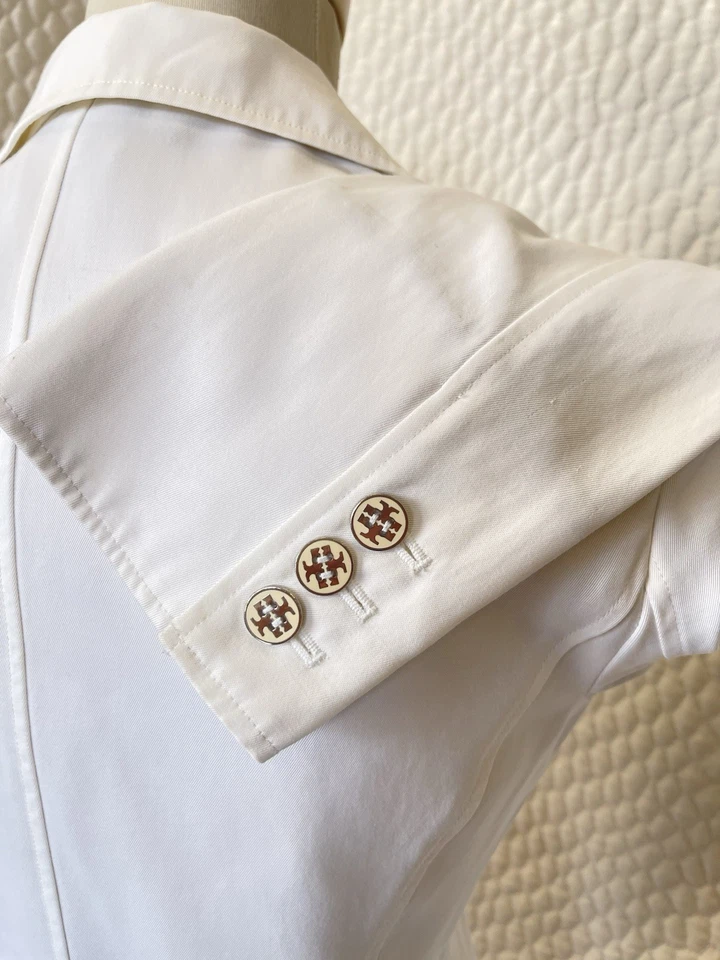 Tory Burch Blazer Women 4 Cotton Flap Pockets Silver Logo Buttons White - Image 4 of 4