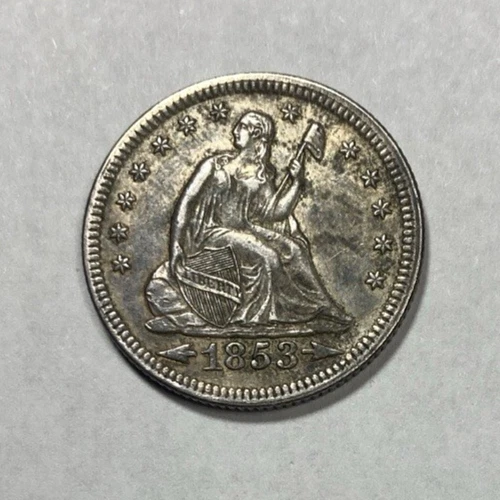 1853 Arrow Rays Seated Liberty Quarter Original AU+