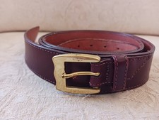 Vintage Eddie Bauer Brown Saddle Leather Belt Sz L 34" Brass Buckle Long Tongue