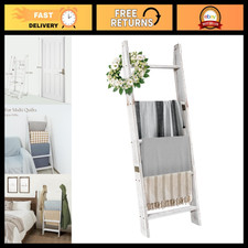 5-Tier Wooden Blanket Ladder Rack - Wall-Leaning Quilt Holder for Living Room, F