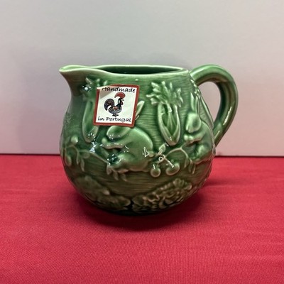 Vintage NEW Bordallo Pinheiro Creamer Green Pottery Rabbit Easter Portugal
