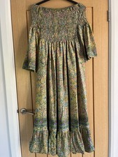 Boho Floaty Paisley Shirred Smocked Tiered Midi Dress One Size