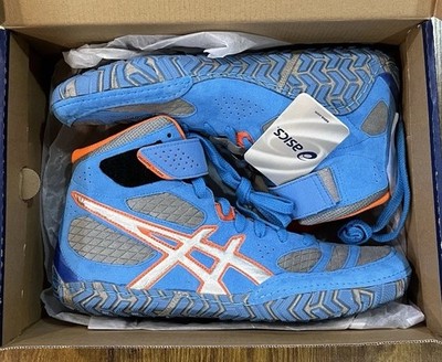 Asics Aggressor 2 Dusty Blue/Silver/Red Orange Rare Wrestling