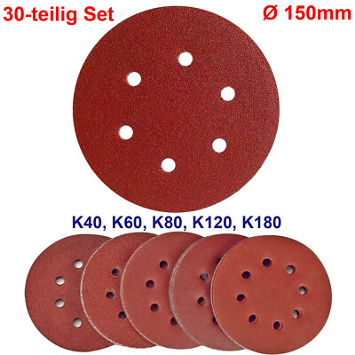 Klett Schleifscheiben Schleifblätter 30-tlg Set 150mm 6 Loch Mix Schleifpapier