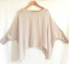 Grade & Gather Boxy Top Asymmetrical Hem Dalman/Long Sleeve Beige OVERSIZED S/M