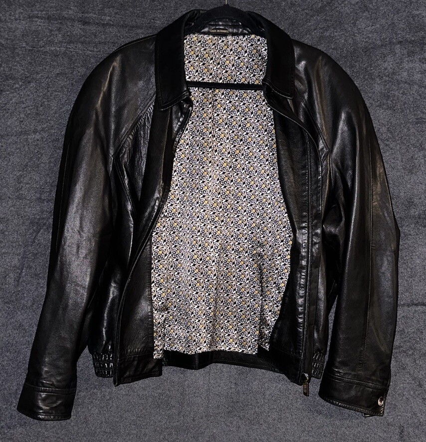 Zilli Black Calf Skin Leather Jacket In Noir Size 58 Silk Zilli Black Calf Skin Leather Jacket In Noir Size 58 Silk