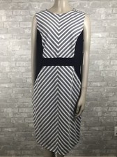 Calvin Klein 10 Blue Cream Striped Sheath Knee Length Sleeveless Dress 