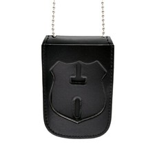 Leather Badge And ID Holder Neck Hanger Chain Cutout Fits NYPD Patrol Badge