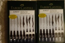Faber-Castell 8 Pitt Black Artist Pens Markers , 2 sets