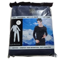 Thermal Set For Men 2PC Size L Stretch Cotton Top & Bottom Men's Long Johns 