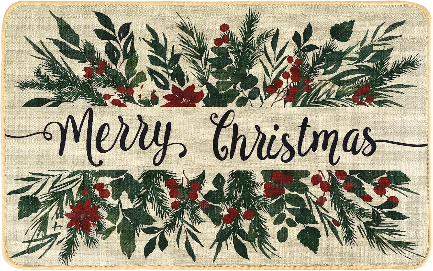 Merry Christmas Door Mat,Holly Leaves Christmas Doormat Non Slip Rubber Absorben
