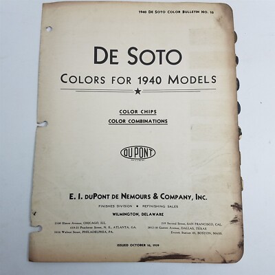 DuPont 1940 DeSoto Auto Car Paint Color Chips Combinations Body Wheel Duco