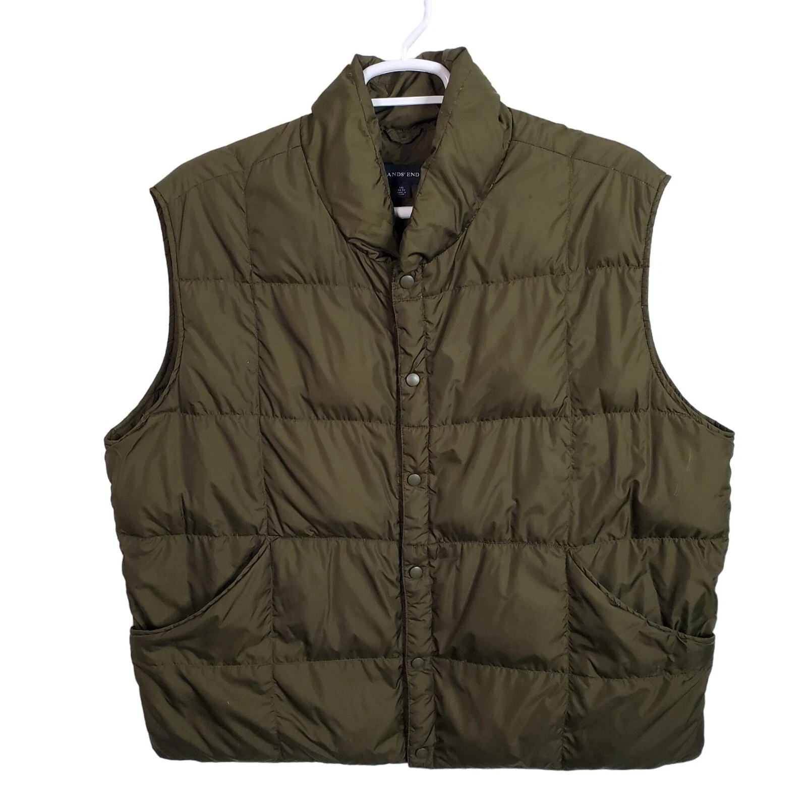 Lands End Mens 50 52 Size XXL Vest Coat Goose Down Insulated Puffer Quilted Snap