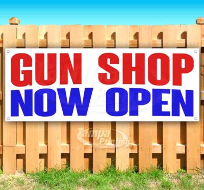 GUN SHOP NOW OPEN Advertising Vinyl Banner Flag Sign Many Sizes
