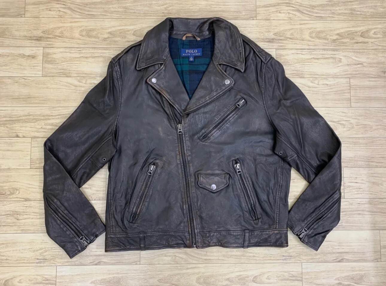 Polo Ralph Lauren Leather Jacket Large RL Iconic Motorcycle Biker Men's Jacket image 5