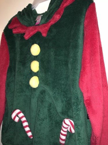 NO BOUNDARIES CHRISTMAS ELF FLEECE PULLOVER SWEATER EXTRA LARGE HOODIE RED GREEN - Picture 8 of 12
