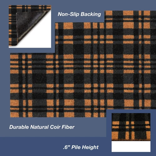 Liora Manne Natura 2x3 Doormat Non Slip Natural Fiber Outdoor Black Tartan - Picture 3 of 8