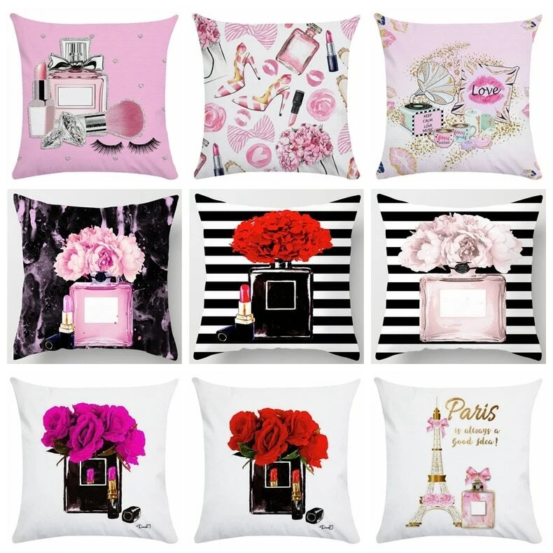 Hand Paint Flowers Perfume Bottles Cushion Cover Pillowcase Home Decorative